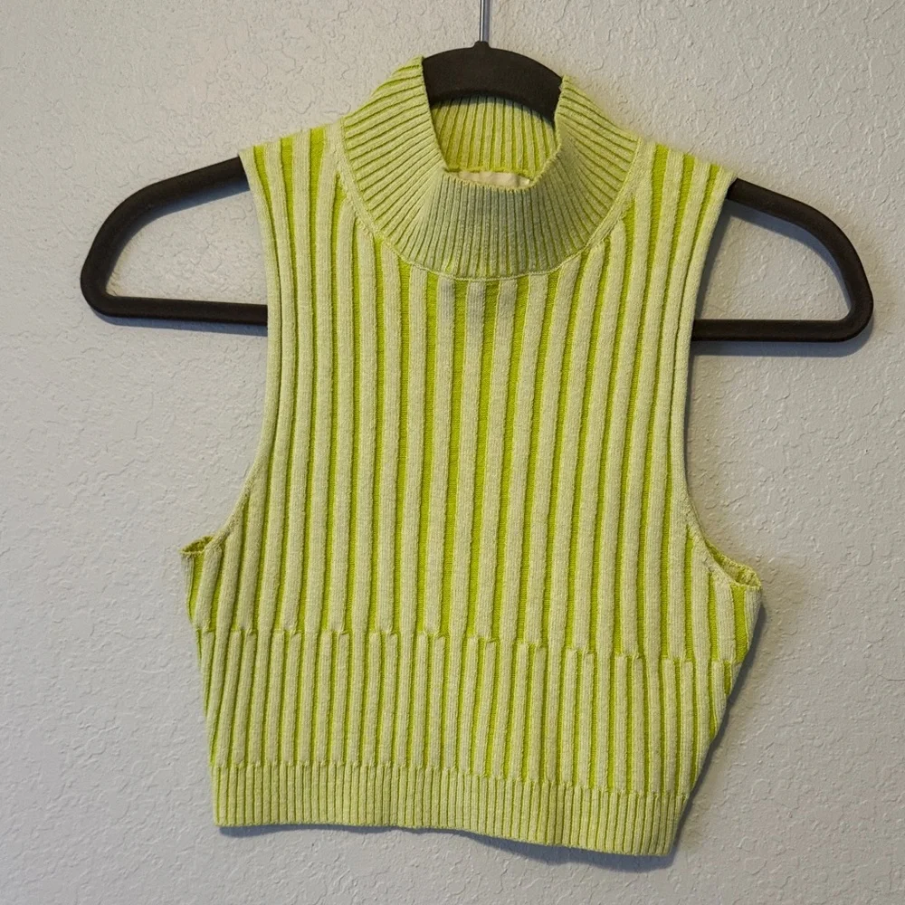 By Together Lime Ribbed Knit Crop Tank - Picture 1 of 6